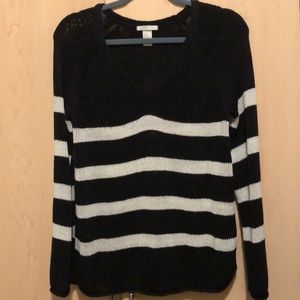 Black and white striped v neck sweater